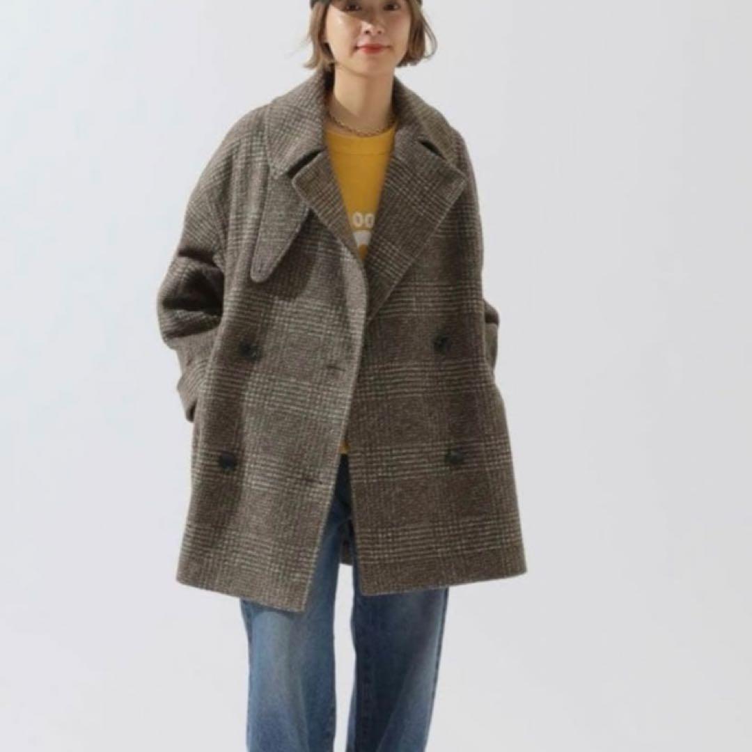 Spick&Span Wスライバーチェックハーフコート　36 ブラウン 23AW