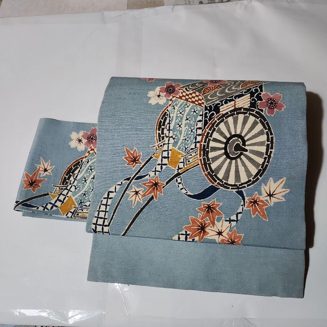 オリジナル染め帯　御所車 名古屋帯　帯約3.45m