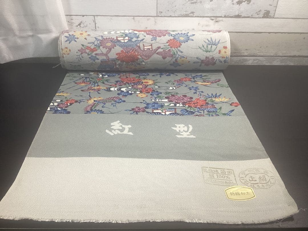 着物 反物 紅型 高級ちりめん 防縮加工 正絹 絹100% 未使用品 966
