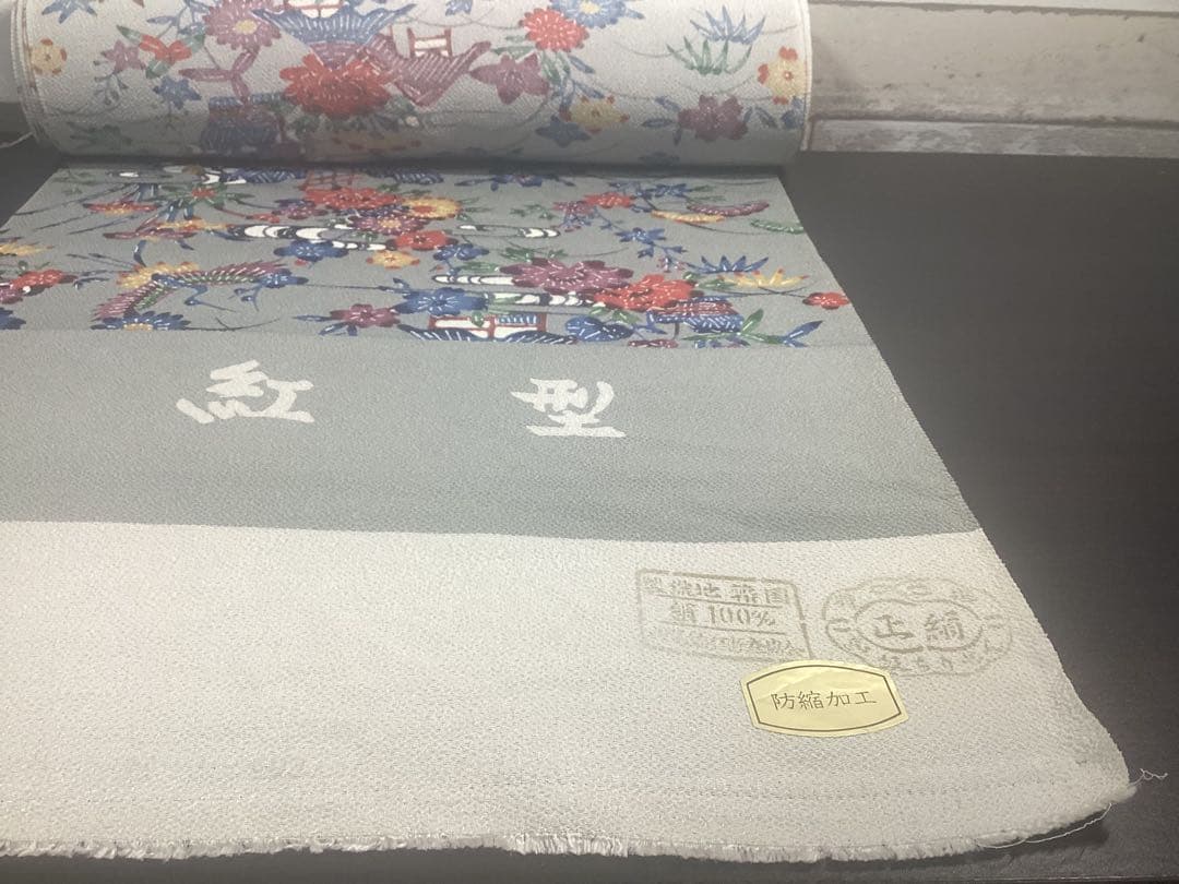 着物 反物 紅型 高級ちりめん 防縮加工 正絹 絹100% 未使用品 966