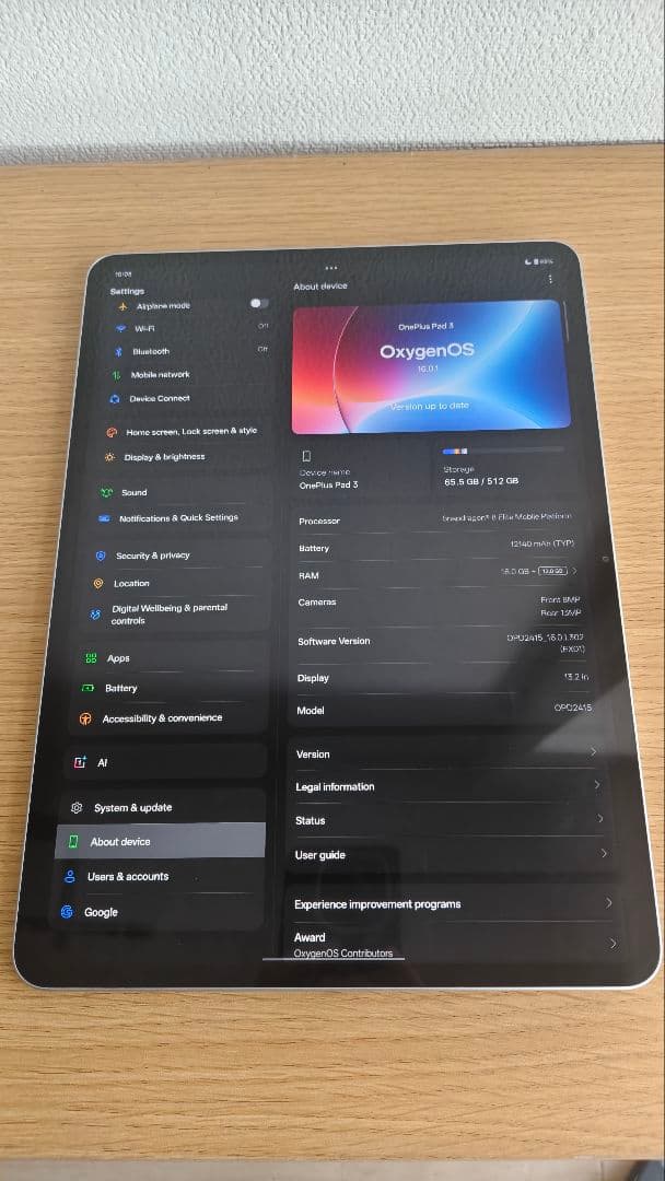 OnePlus Pad3 Global版 16GB/512GB ほぼ未使用 美品