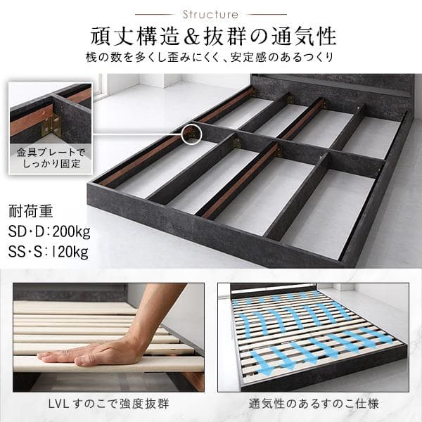 ベッド ダブル ベッドフレームのみ ストーングレー ds-2499910