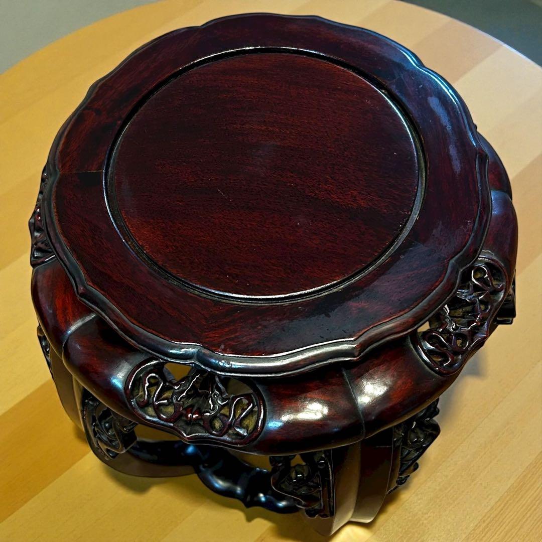 極上 唐木 花台 紫檀調 五足 飾台 花瓶台 香炉台 透かし彫り 高級 和家具