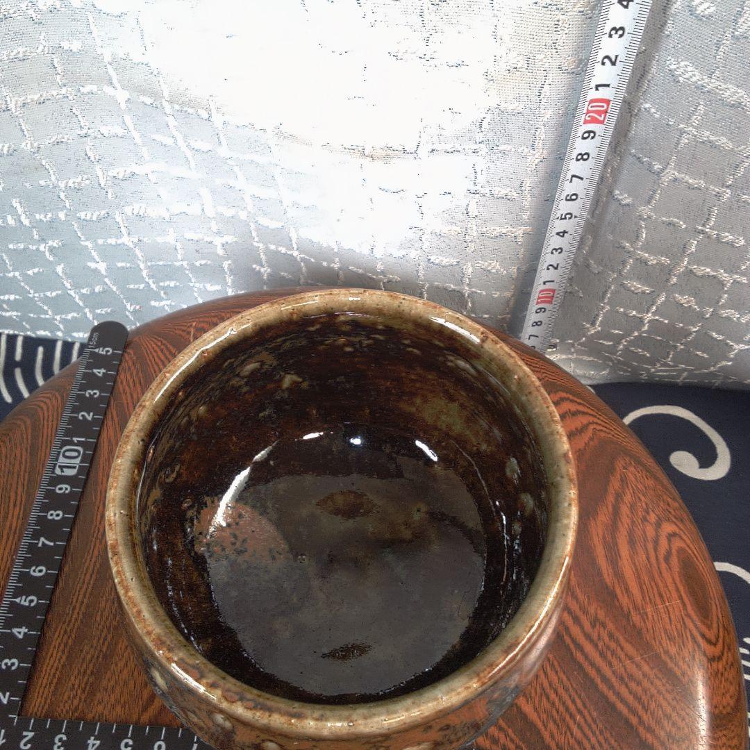 骨董７陶器の丸型ボウル 茶色と黒のグラデーション