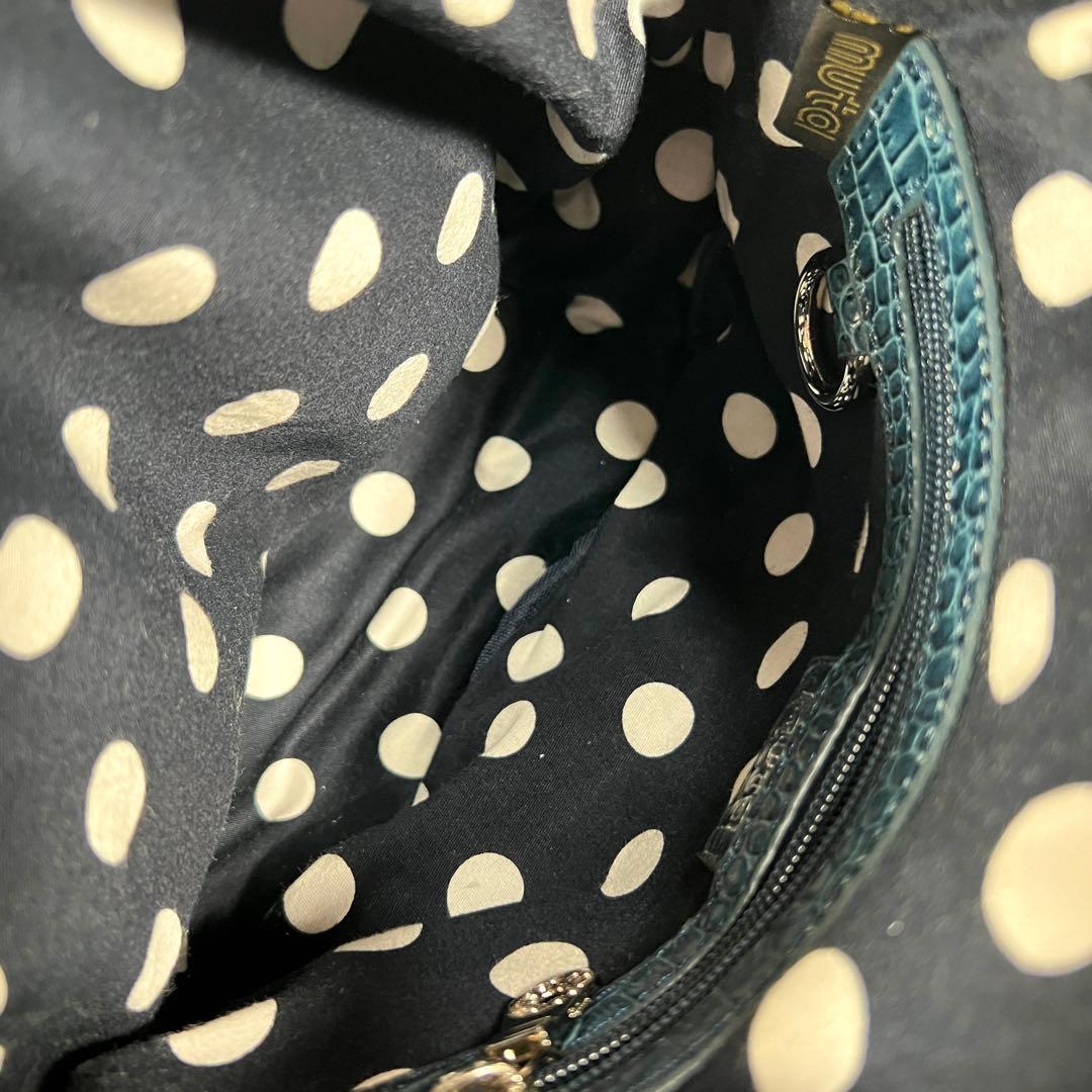 muta ムータ　No.8 ハンドバッグ　スパンコール　ネイビー　レザー　水玉