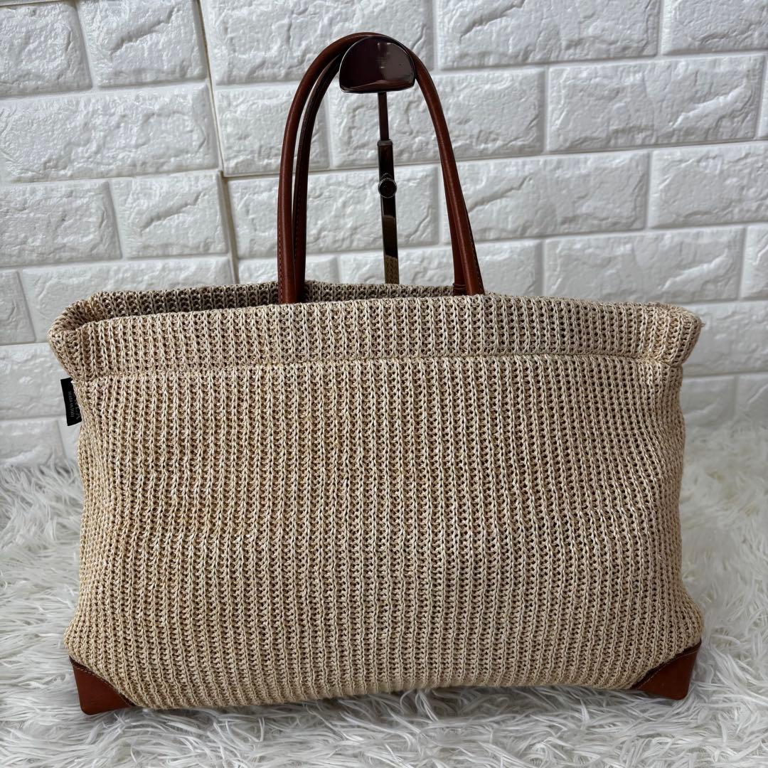 FURLA✨カゴバッグ　トートバッグ　 A4 PC 異素材　ベージュ　本革　麻