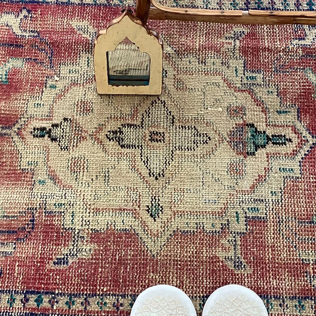 メダリオン✳︎ブルー85〜78×196✳︎レッドパープル　トルコヴィンテージラグ