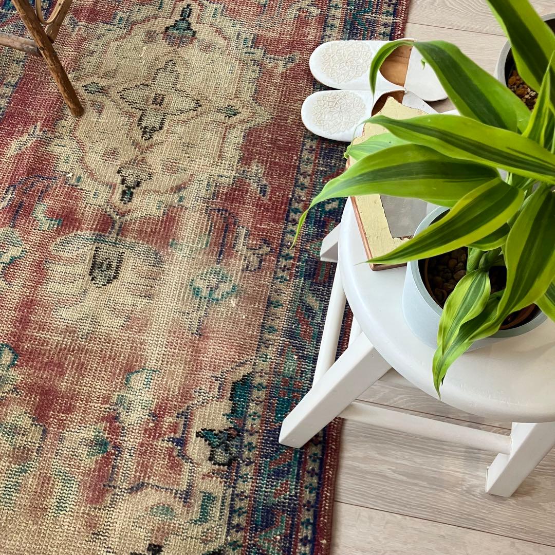 メダリオン✳︎ブルー85〜78×196✳︎レッドパープル　トルコヴィンテージラグ