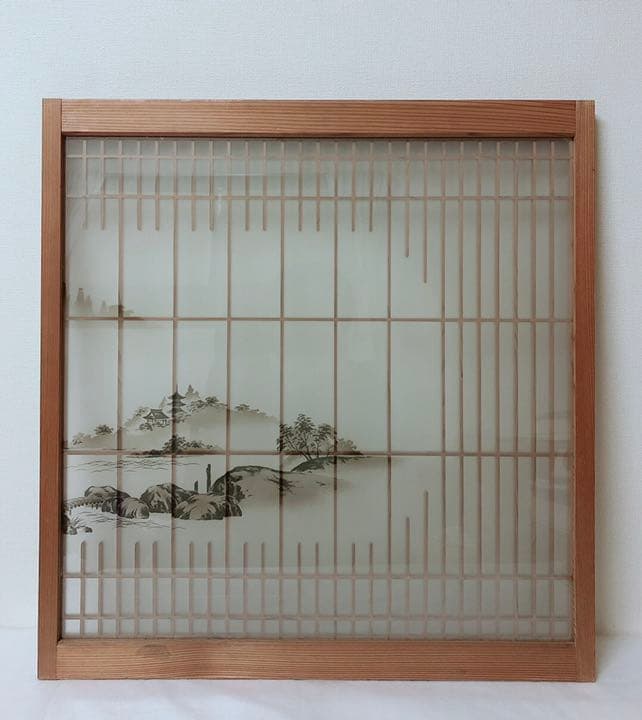 組物障子 2枚 ガラス窓 アンティーク インテリア 骨董品