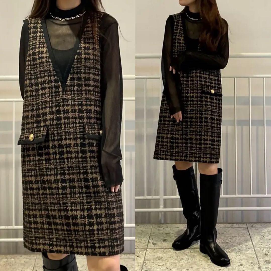 グレースコンチネンタル　チドリツイードワンピース　36