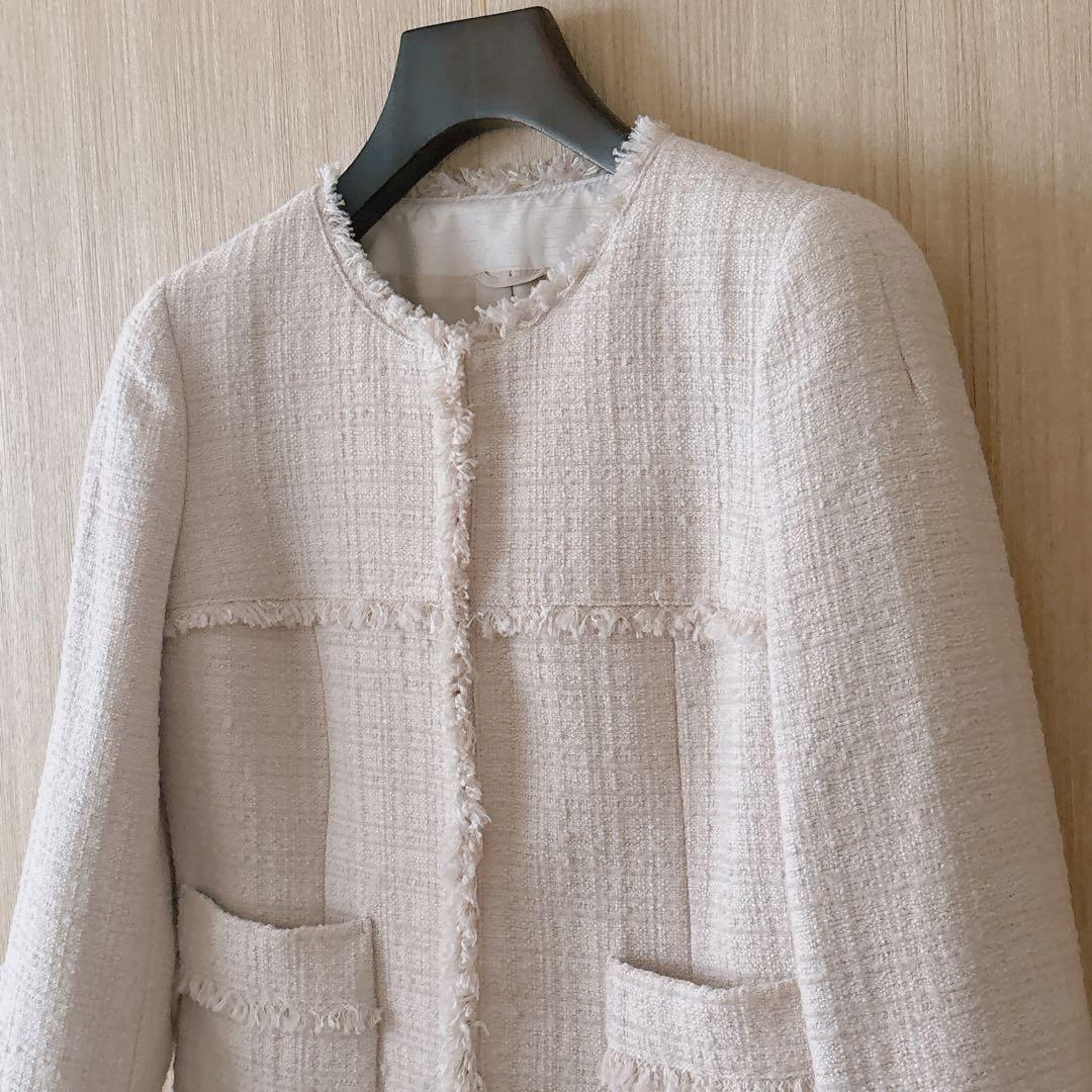 【1214】アナイ　スラブツイードクルージャケット　ピンクベージュ　38