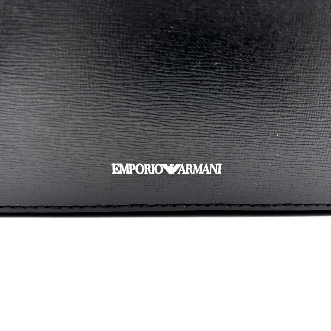 未使用に近い エンポリオアルマーニ ショルダーバッグ ロゴ レザー 斜め掛け 黒
