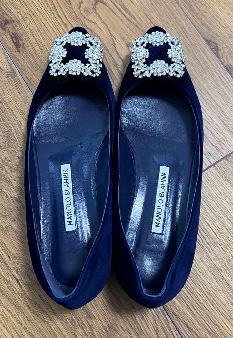 Mimi MANOLO BLAHNIK ネイビー フラットシューズ36