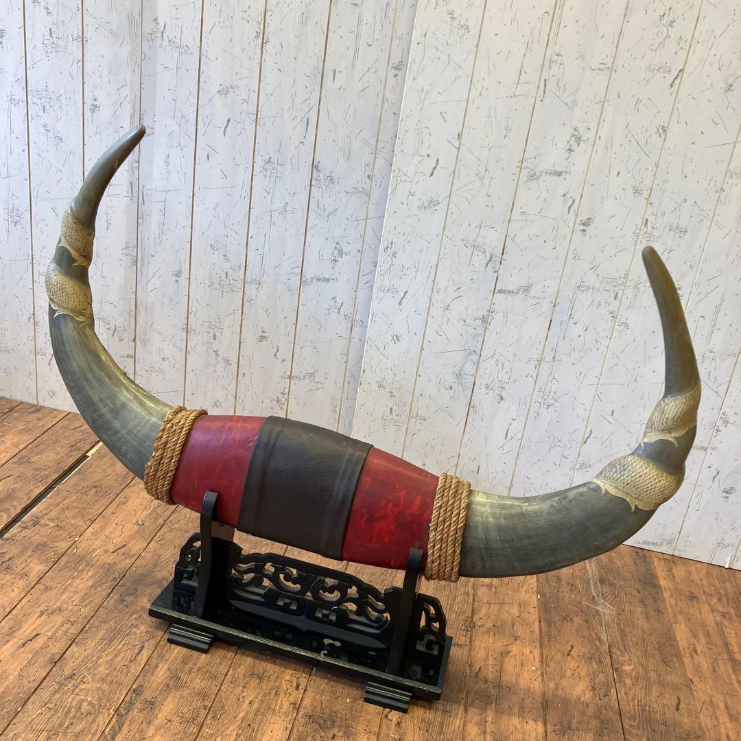 昭和レトロ アンティーク 水牛の角 彫刻 龍 双龍 天然 縁起物 置物 オブジェ
