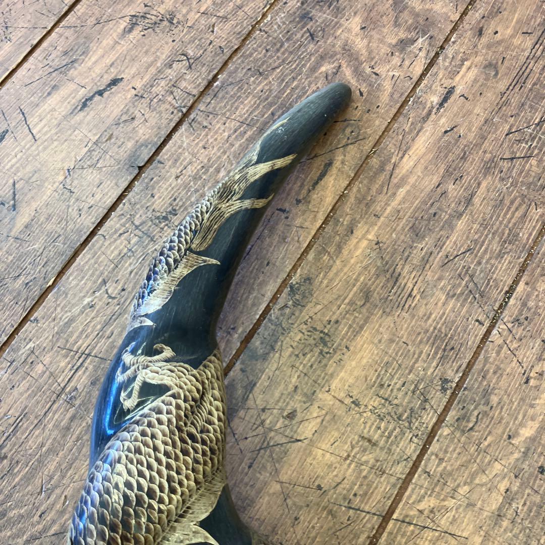 昭和レトロ アンティーク 水牛の角 彫刻 龍 双龍 天然 縁起物 置物 オブジェ