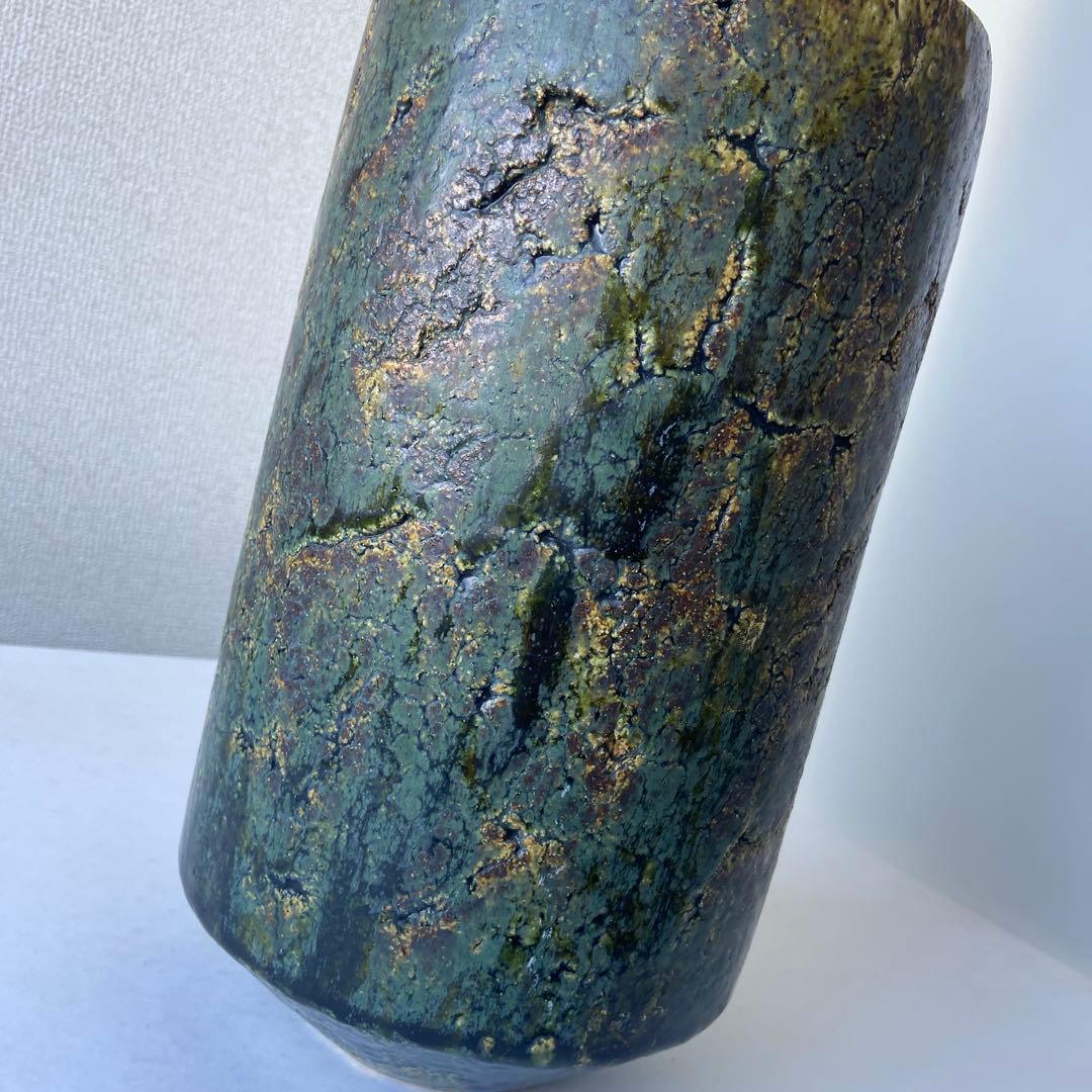 加藤敬也　鉄地青　樹文壷　共箱共布