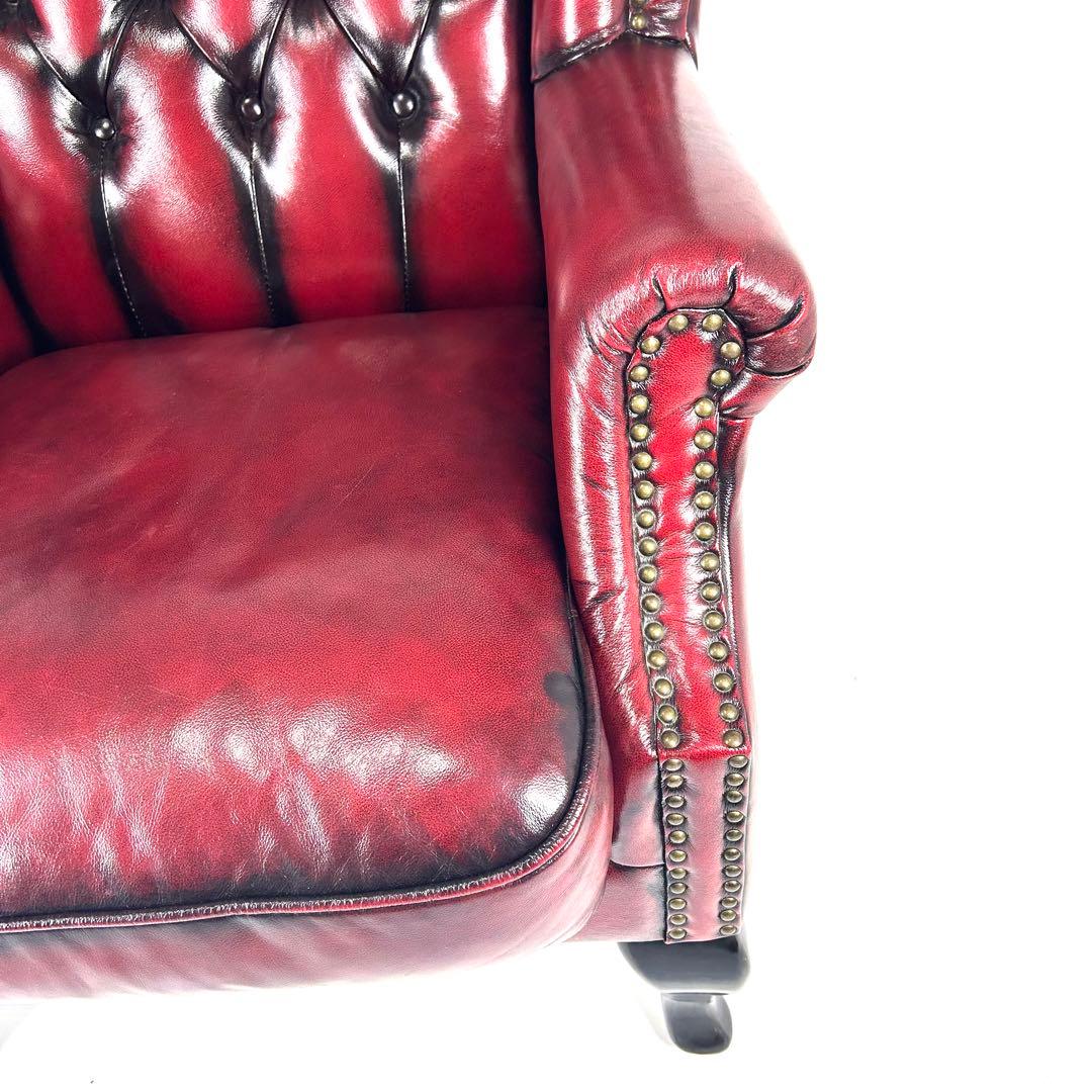 【送料無料】ソファ 本革 1人掛け　ウィングバック チェスターフィールド