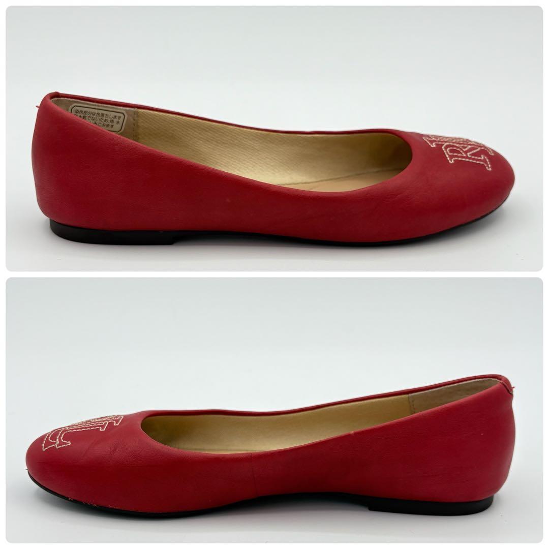 ローレンラルフローレン　フラット　レザーパンプス赤　US5 ロゴ　バレーシューズ