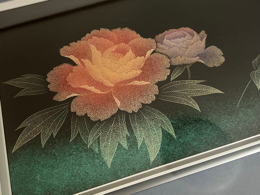 漆芸画　牡丹　新木光　輪島塗