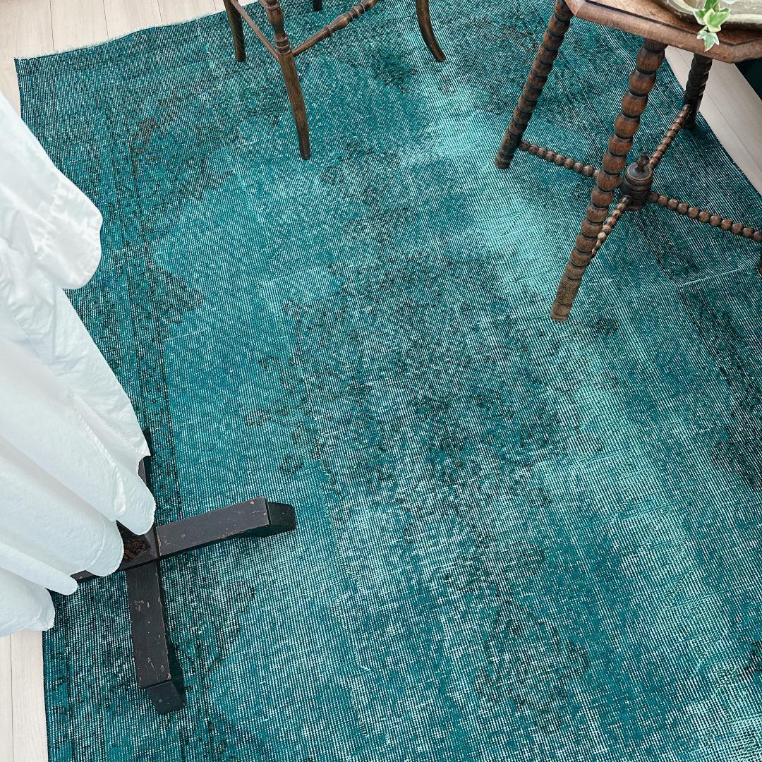 トルコヴィンテージラグ A82 大判 ダークターコイズブルー オーバーダイラグ