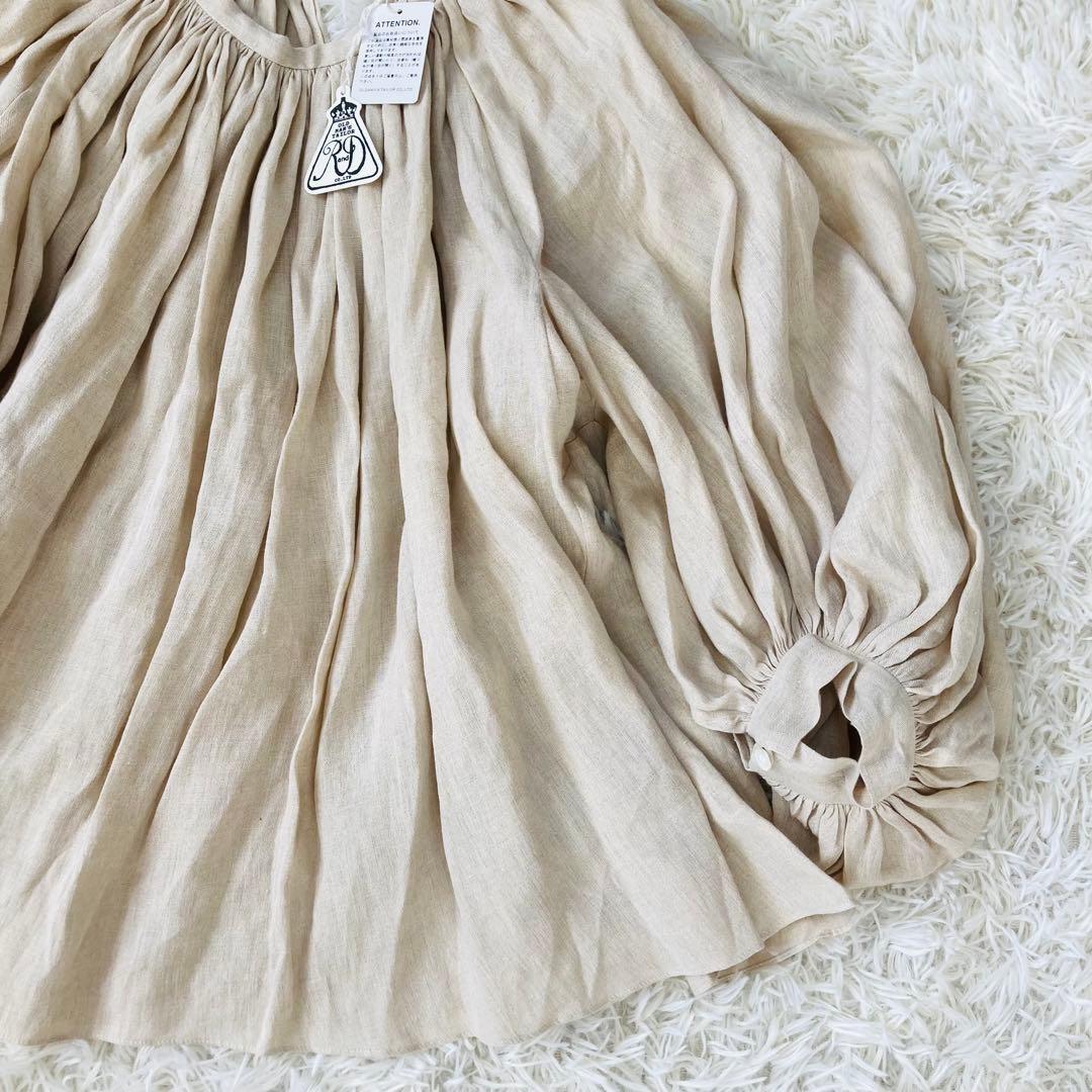 【新品】オールドマンズテーラー　リネンギャザースモックブラウスパフ袖　麻100%