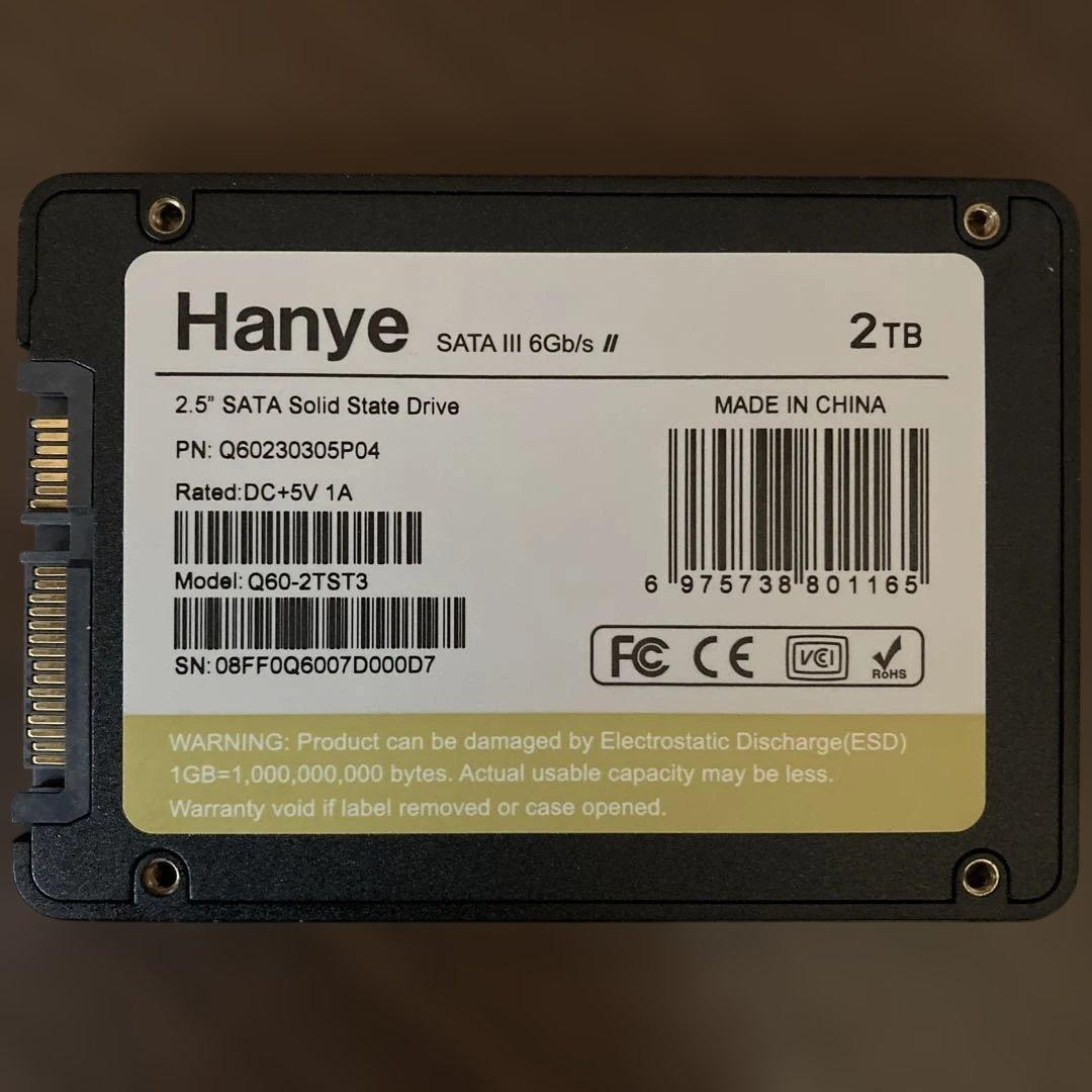 【中古SSD 2TB】Hanye Q60 2TB SATA SSD 2.5インチ