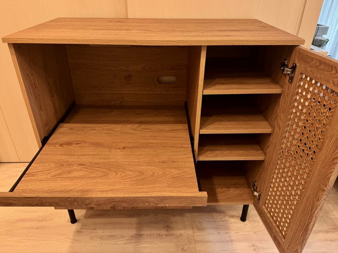 LOWYA ロウヤ キッチン収納 キッチンキャビネット 木製 ラタン調 幅90