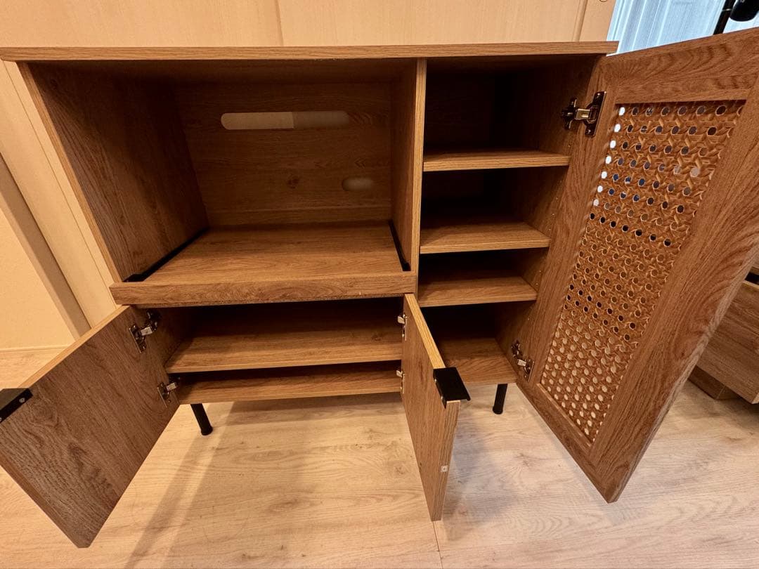 LOWYA ロウヤ キッチン収納 キッチンキャビネット 木製 ラタン調 幅90