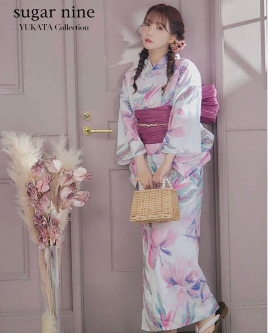 水彩フラワー牡丹柄 浴衣♡♡２点セット 【下駄あり➕1000円】