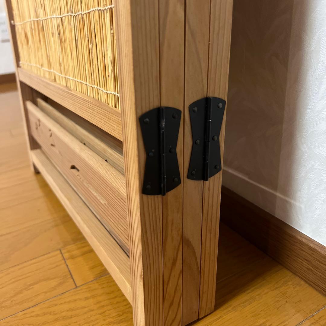 竹簾屏風 衝立 目隠し 四つ折り 4連透かし彫り 古民家 和風 パーテーション