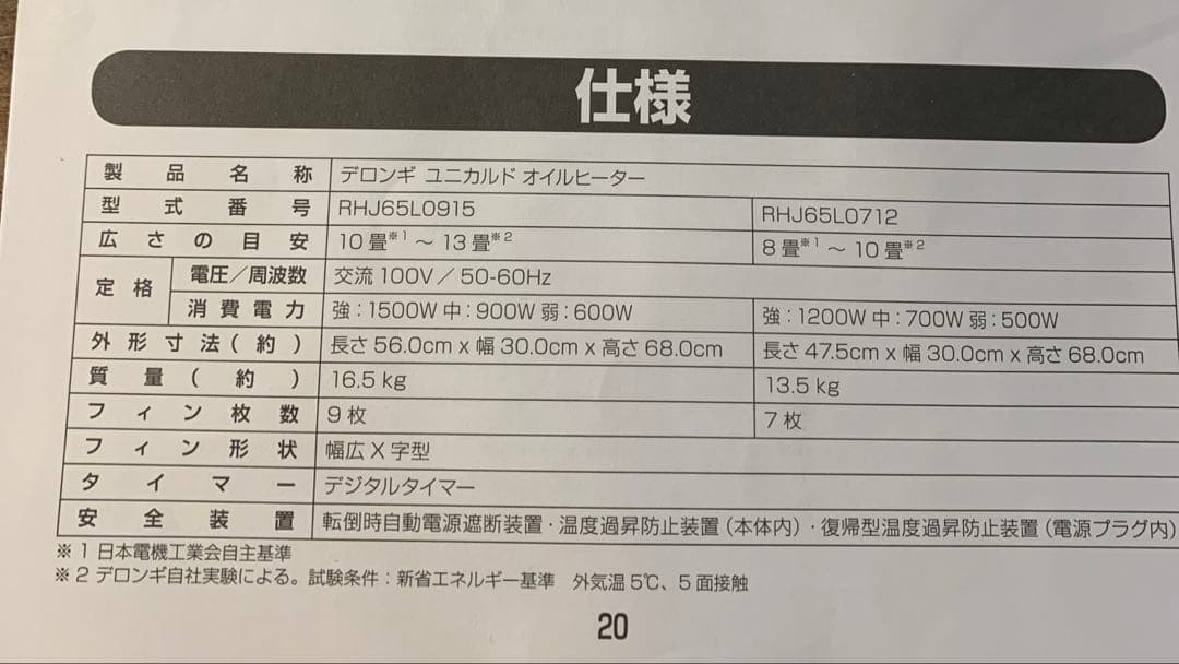 デロンギ　ユニカルド　オイルヒーター　RHJ65L0915 RHJ65L0712