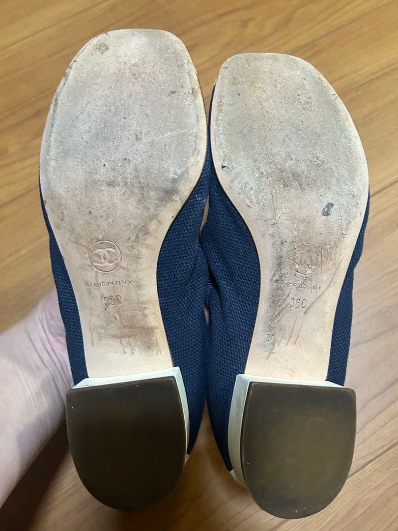 CHANEL 靴 ネイビー バレエシューズ