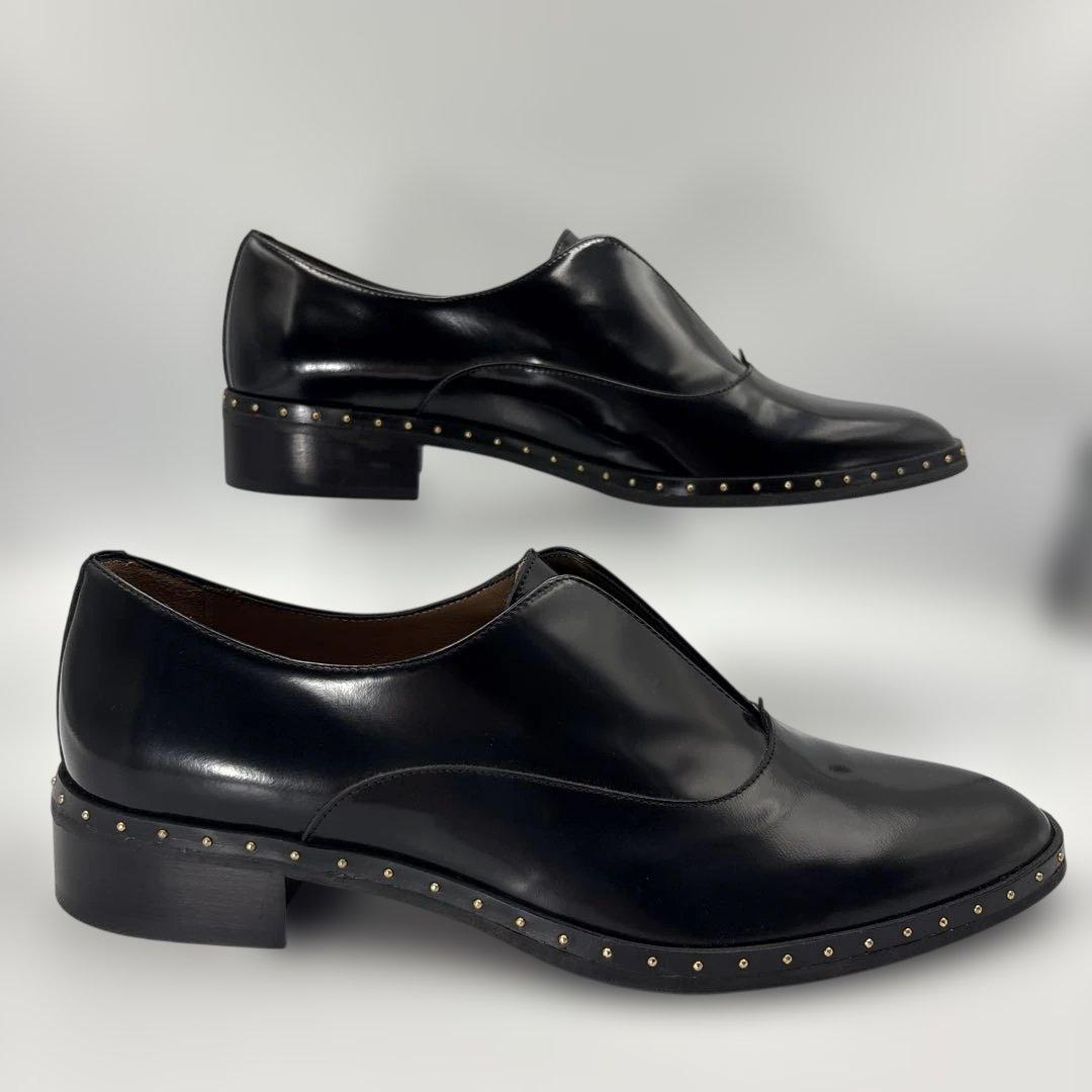 ✨新品✨　ペルティニ　ブラック　レザー　スタッズ　マニッシュシューズ　ローファー