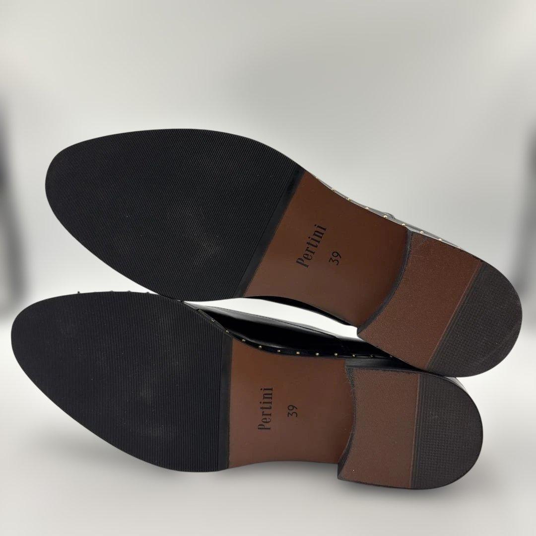 ✨新品✨　ペルティニ　ブラック　レザー　スタッズ　マニッシュシューズ　ローファー