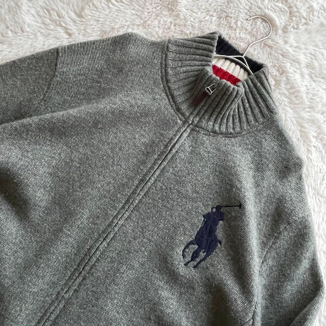 美品　ポロラルフローレン　LL ビッグポニー ジップアップニット エルボーパッチ