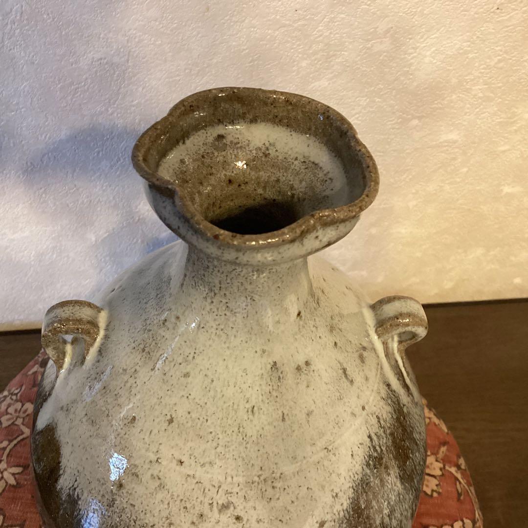 叩き朝鮮唐津耳付花生　唐津焼中里太郎右衛門作