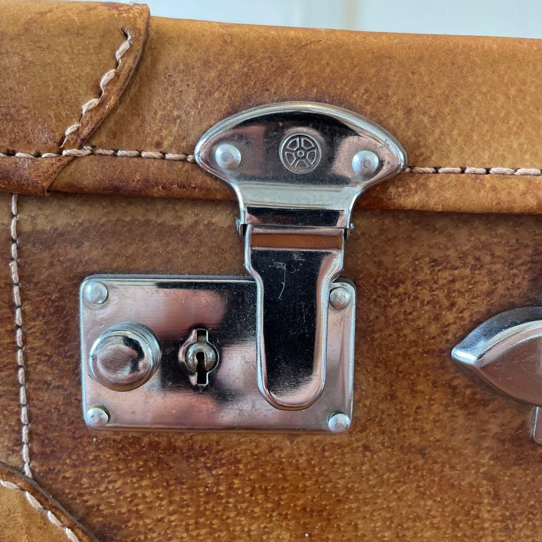 アンティーク　トランク　鍵付き　ケース　レザー　本革　バッグ　カバン　鞄