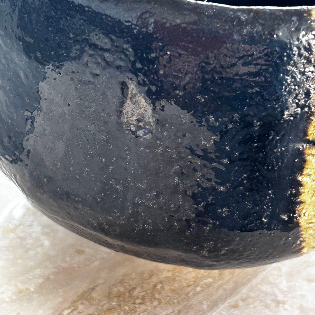 吉村楽入　黒楽茶碗 楽焼 抹茶碗 茶碗　茶道具　角印　金彩