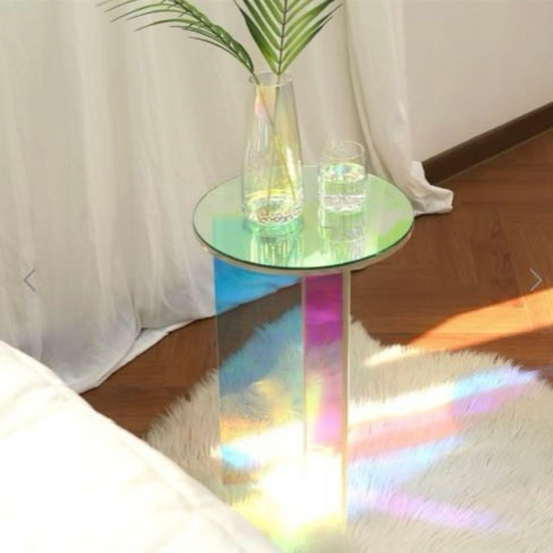 オーロラ ホログラム 韓国風アクリル円形ミニサイドテーブル