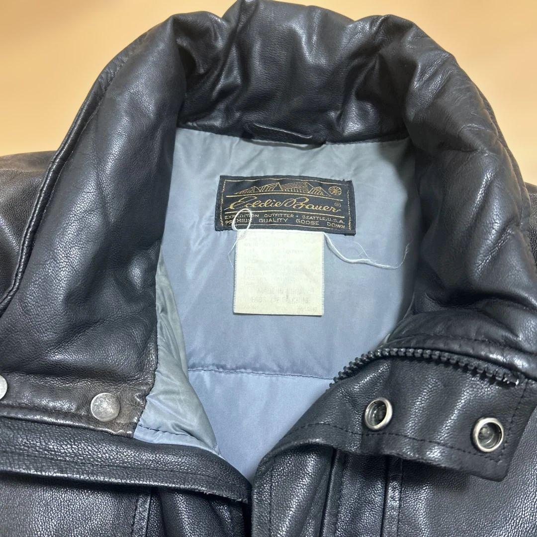 eddie bauer 80s ダウン　レザージャケット　黒タグ　最終値下げ‼️