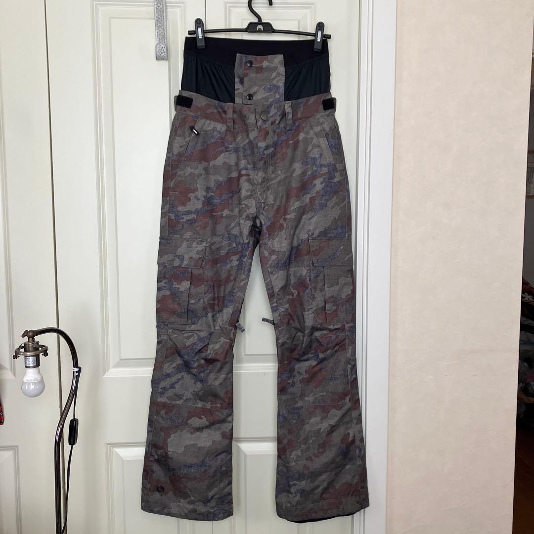 スノボウエア上下、黒×ダークブルー カモフラージュスノボパンツスノボウエア