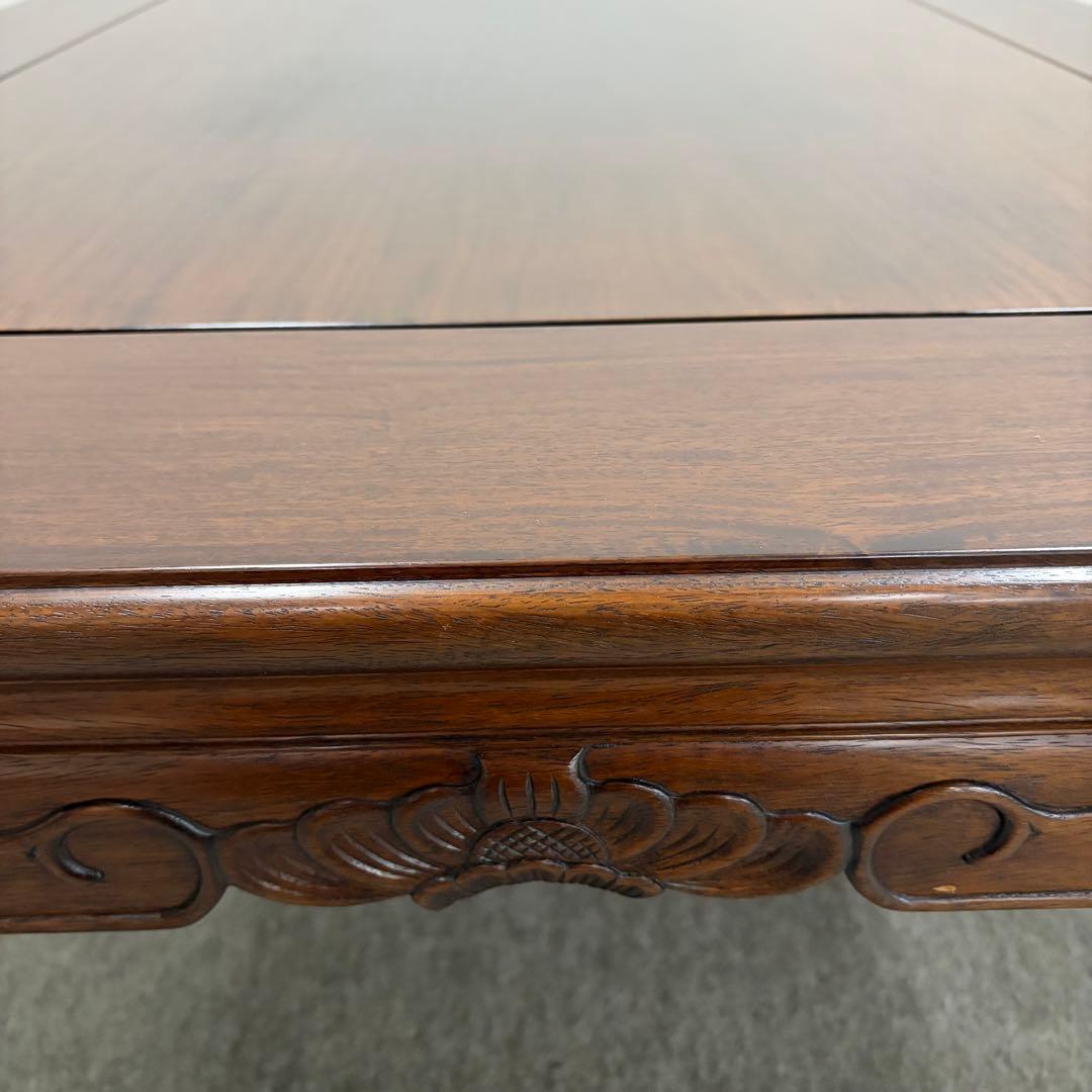 大阪唐木指物【中澤唐木】花梨五尺座卓 菊彫 漆塗生地