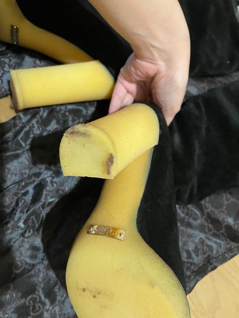 グッチ　GUCCI ファー付きブラックスエードロングブーツ　ニーハイ