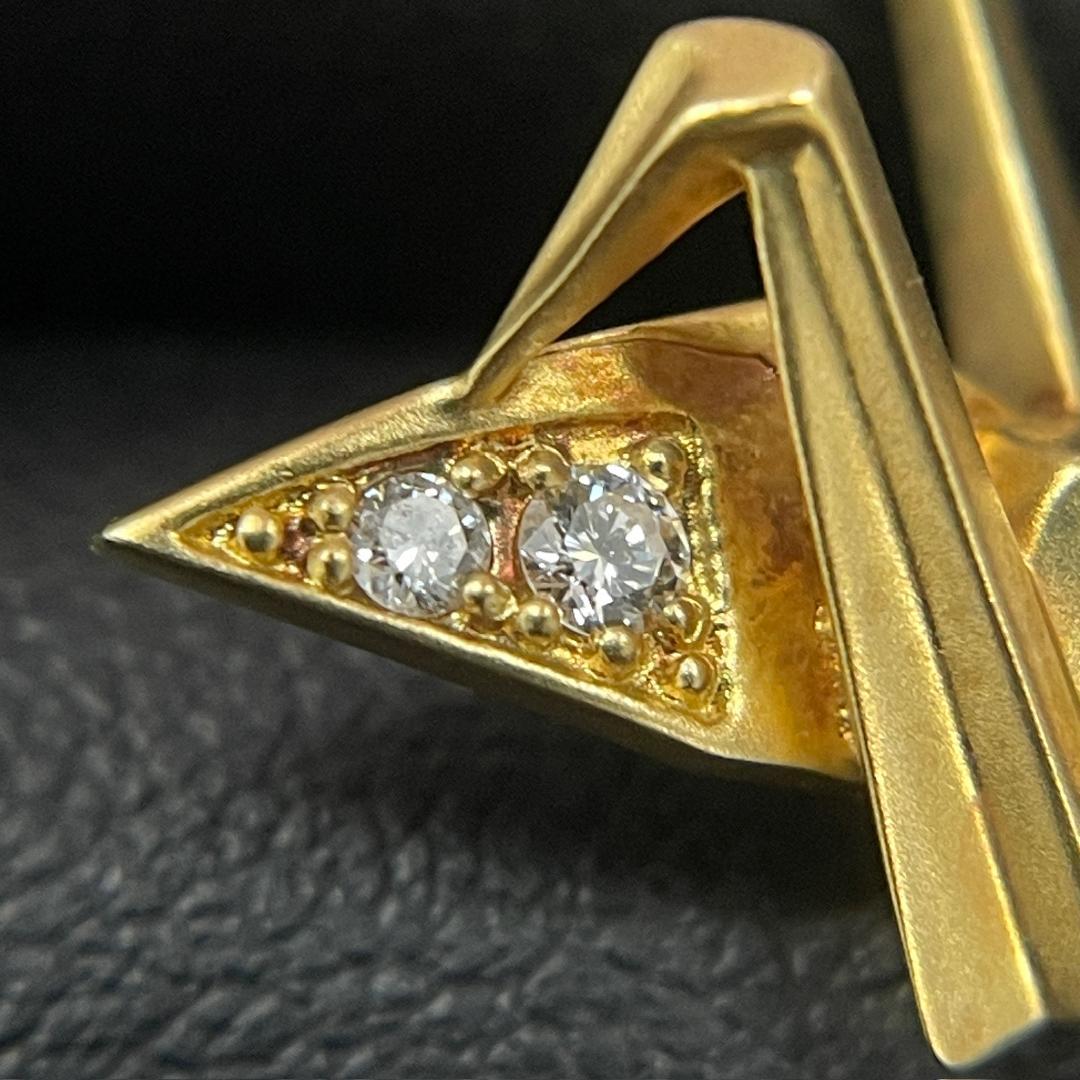 K18 ダイヤモンド 折り鶴 ブローチ