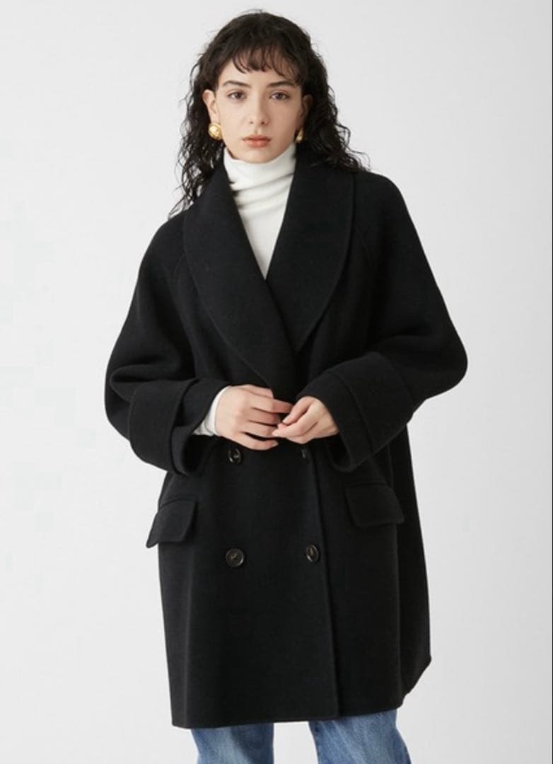 Mila Owen ミラオーウェン 接結ハーフ丈Aラインコート ブラック