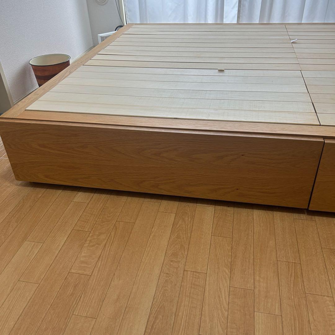 収納付　無印良品　ベッドフレーム　ダブル　オーク材　すのこベット　引き出し付