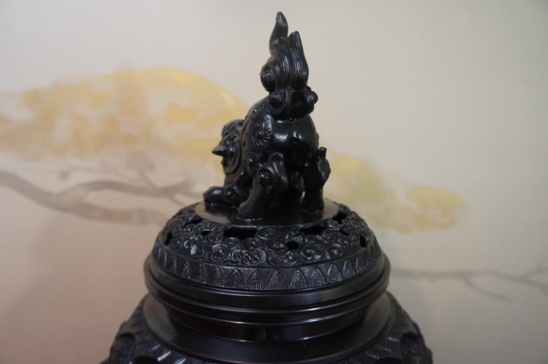 ★美品 未使用 高岡銅器 瑞峰作 新特大 花鳥 高級銅製香炉工芸作家造 送料込み