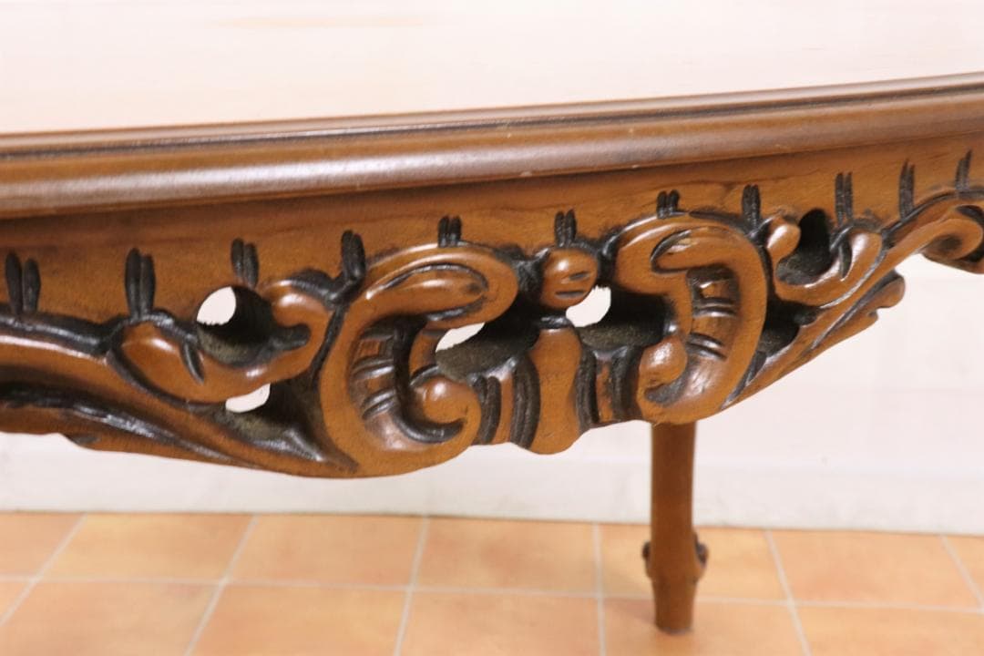 イタリア調 猫脚 彫刻 楕円 ローテーブル センターテーブル リビングテーブル机