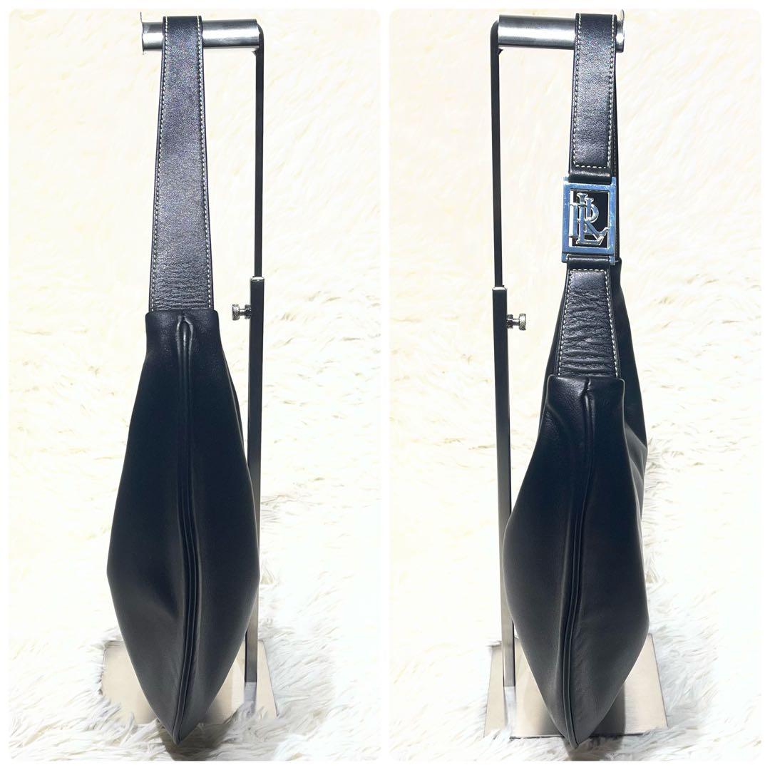 極美品☆ローレン ラルフローレン ムーンバッグ ワンショルダー 黒 三日月 本革