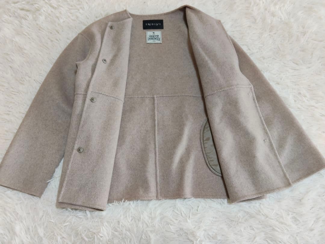 ★PA★インデヴィ　ハミルトンウールリバーノーカラーショートコート